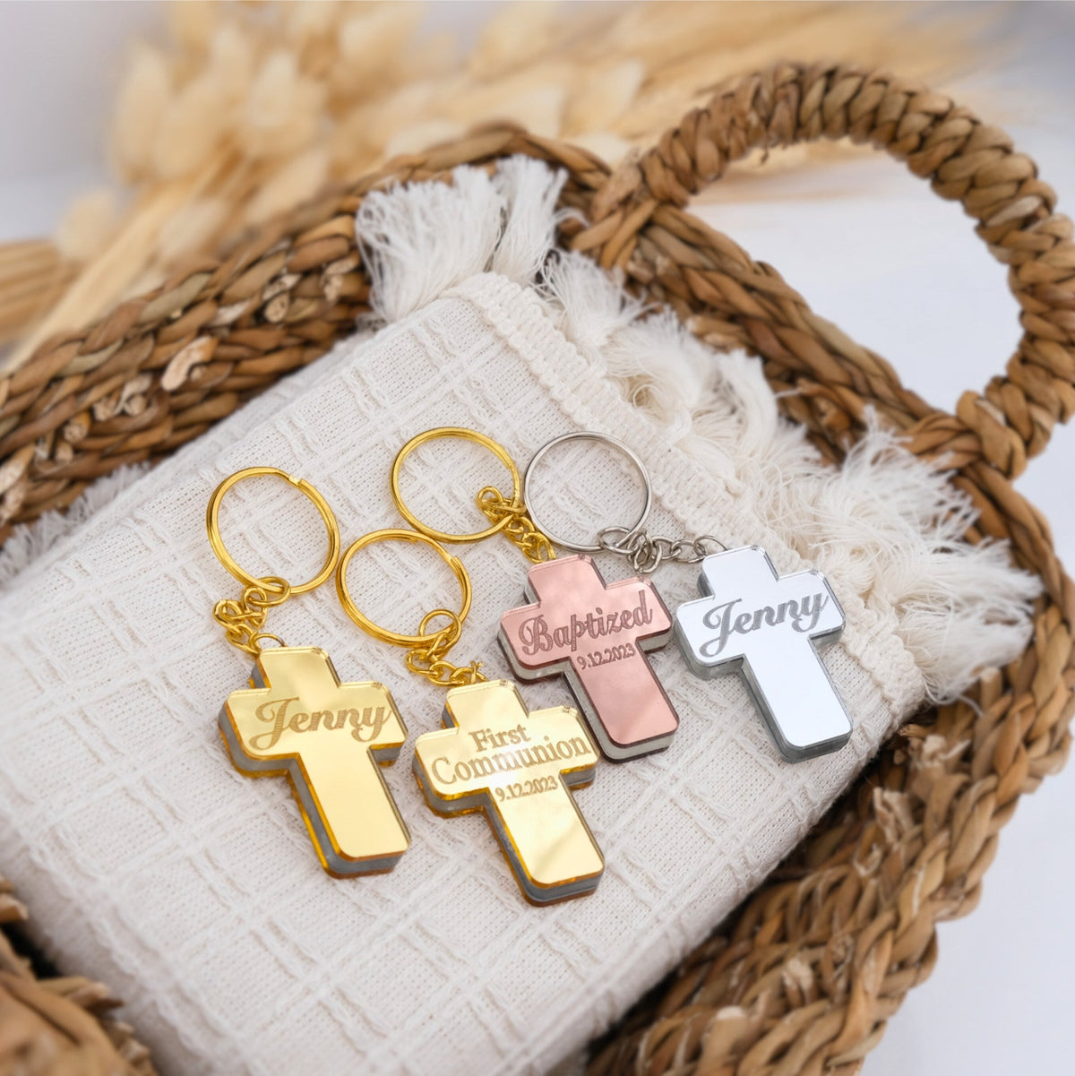 Personalized Baptism Cross Keychain Favors - CRAFT ROSARIES