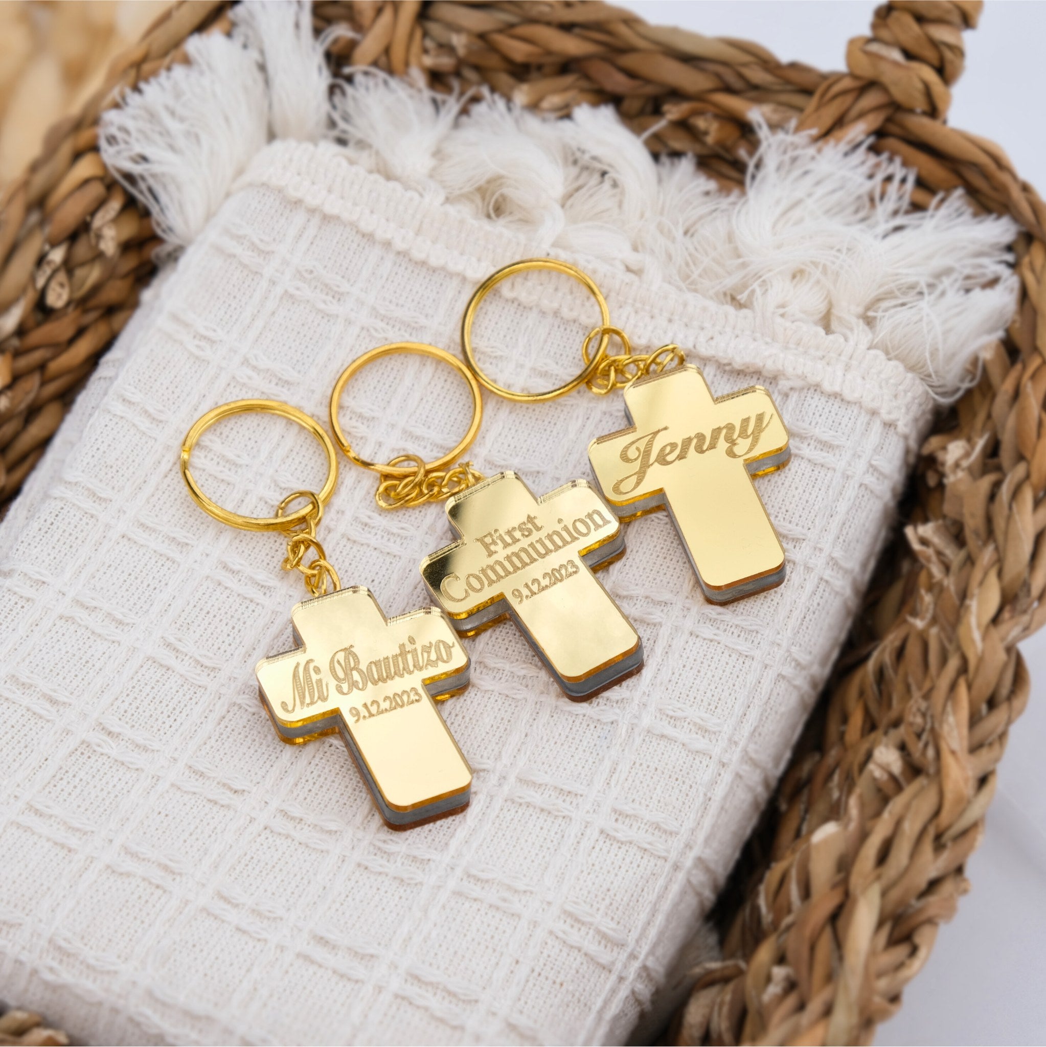 Personalized Baptism Cross Keychain Favors – Unique Gifts – Craft
