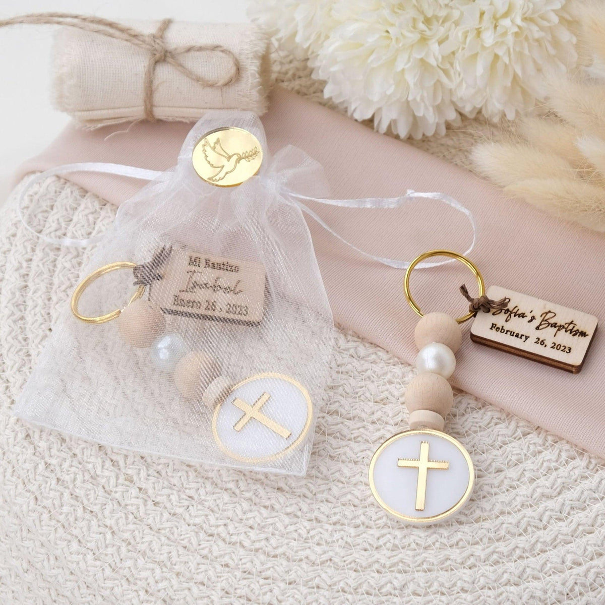 Personalized Cross Keychain Baptism Favors - CRAFT ROSARIES