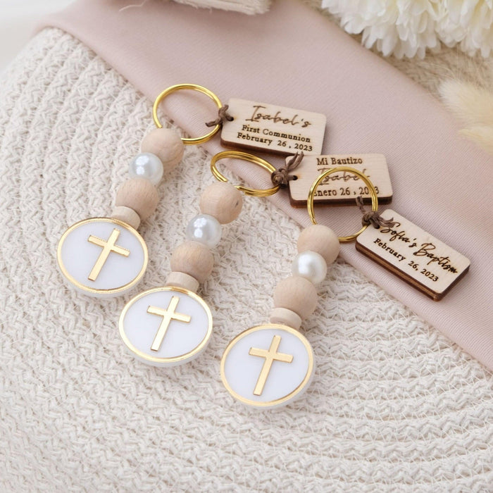 Personalized Cross Keychain Baptism Favors - CRAFT ROSARIES