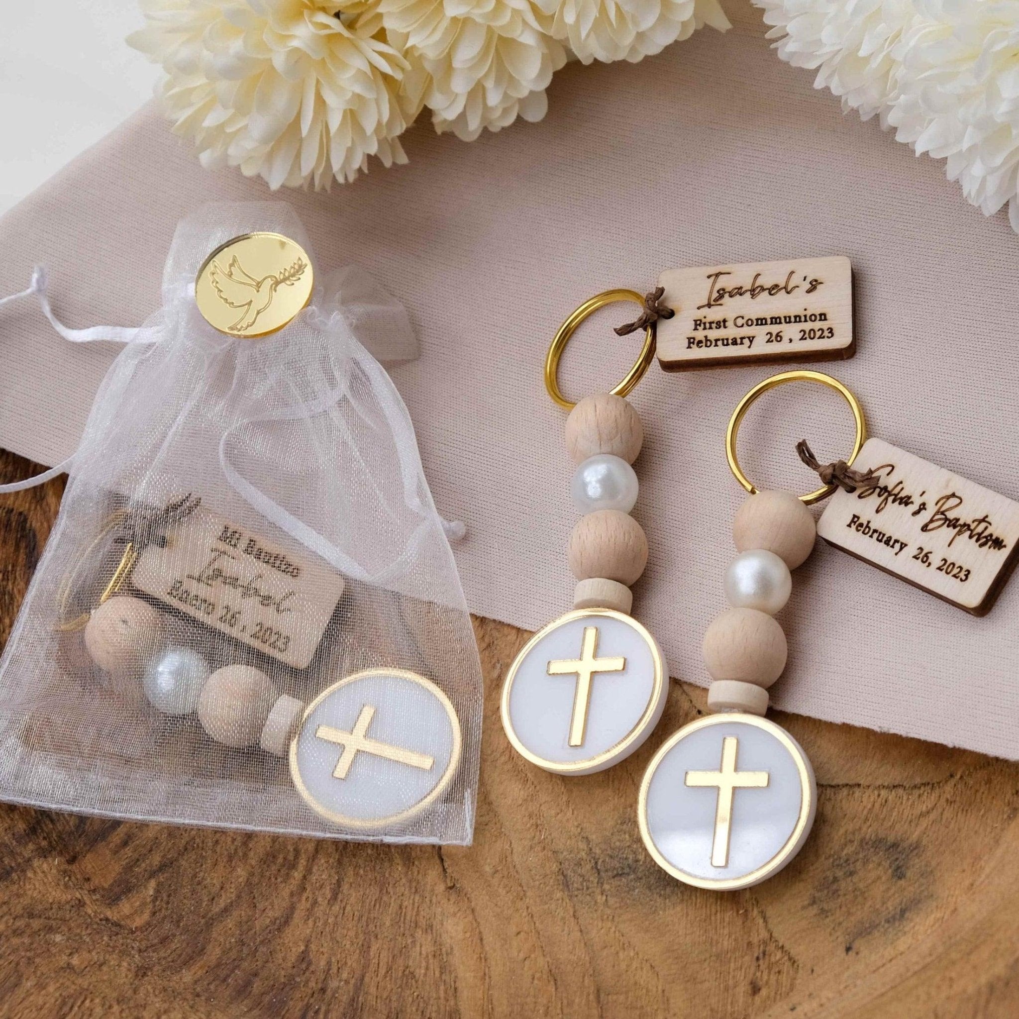 30 X Baptism favors 2024 for boys-keychain favors-unique keychains-bomponieres-cross favors-mi Bautizo