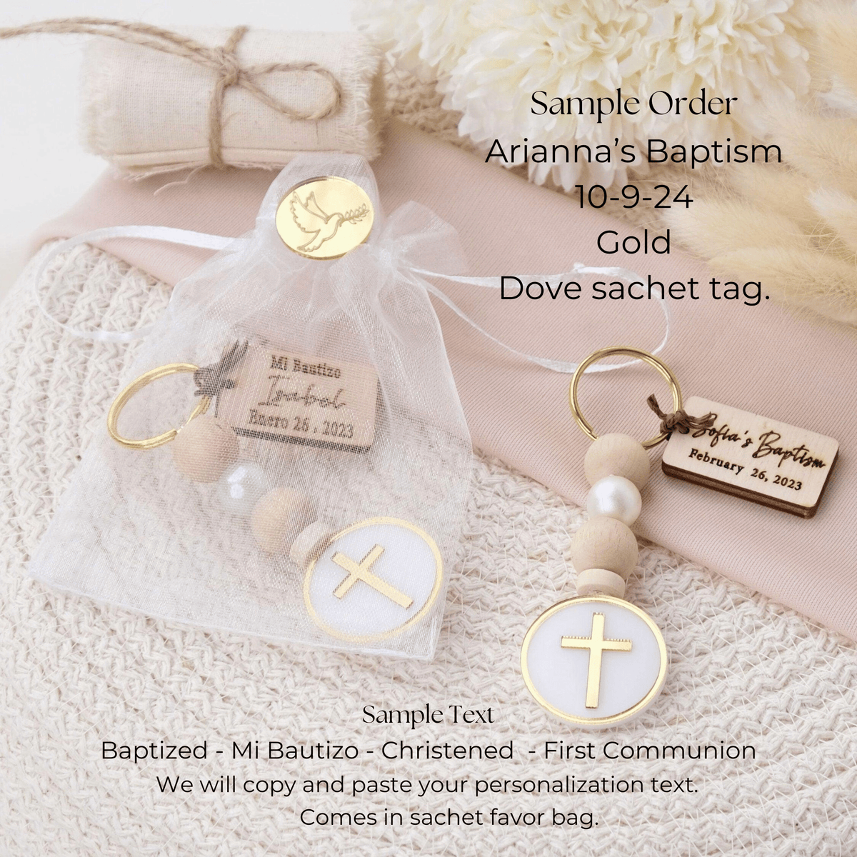 Personalized Cross Keychain Baptism Favors - CRAFT ROSARIES