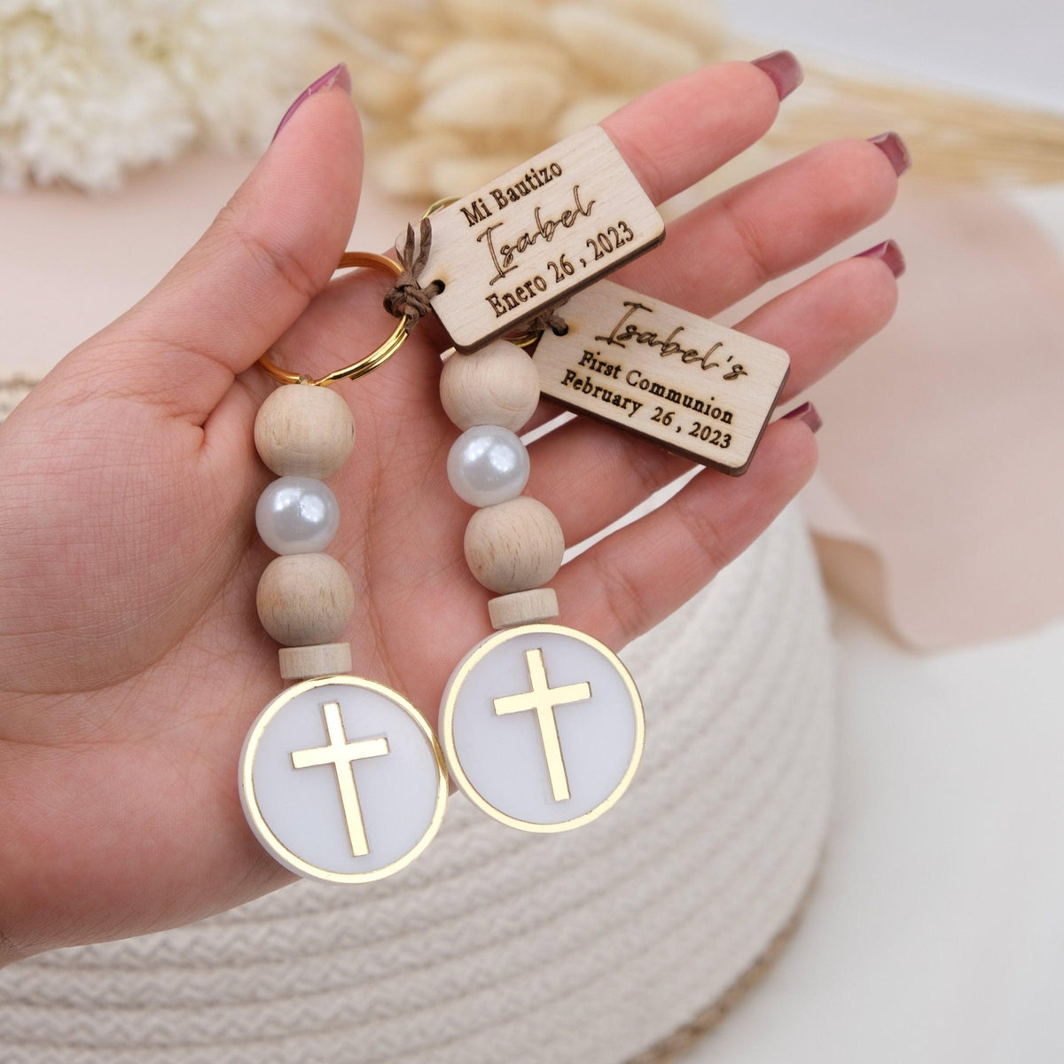 Personalized Cross Keychain Baptism Favors - CRAFT ROSARIES