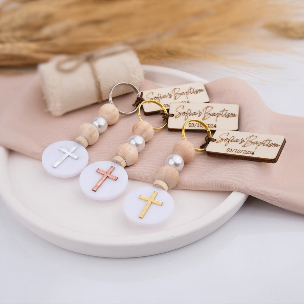 Personalized Cross Keychain Favors for Baptism Events – Craft Rosaries