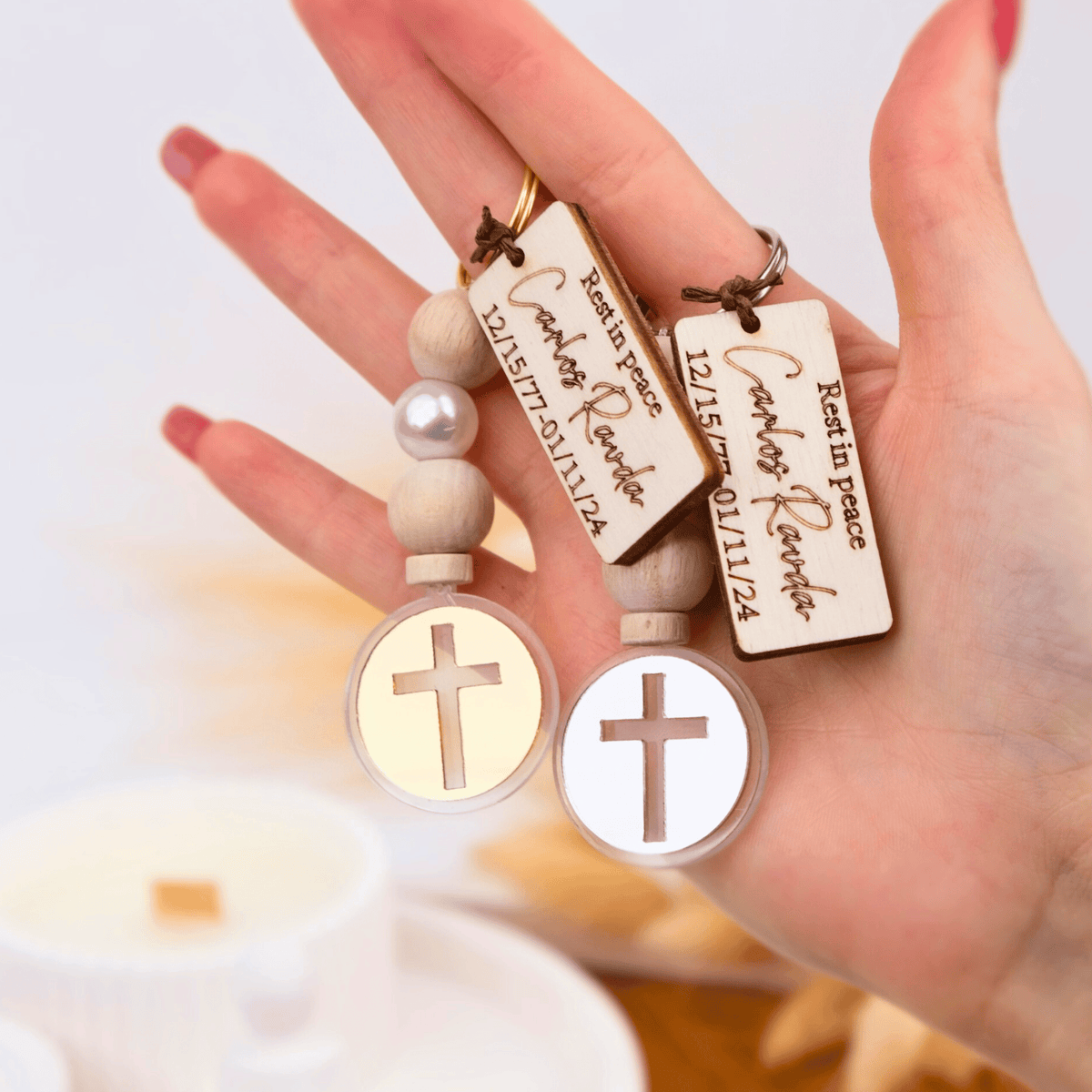 Personalized Funeral Cross Keychains for Guests – Craft Rosaries