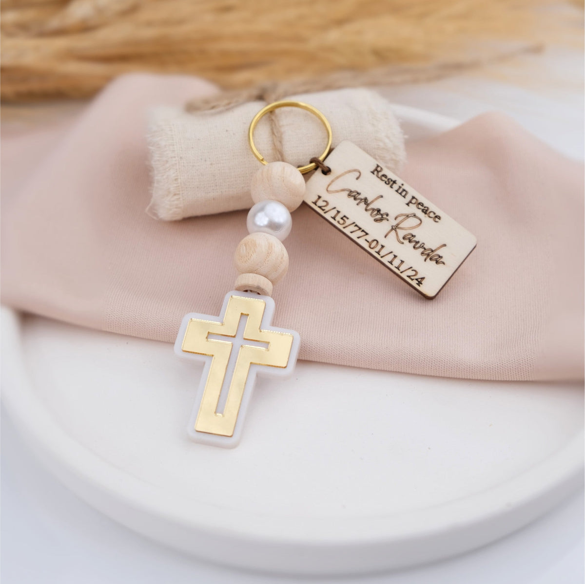 Personalized Memorial Cross Keychains - Elegant Funeral Favors - CRAFT ROSARIES