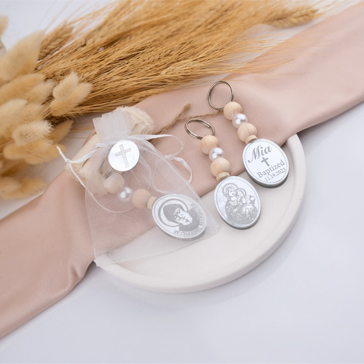 Elegant Custom Keychains for Christening Guests