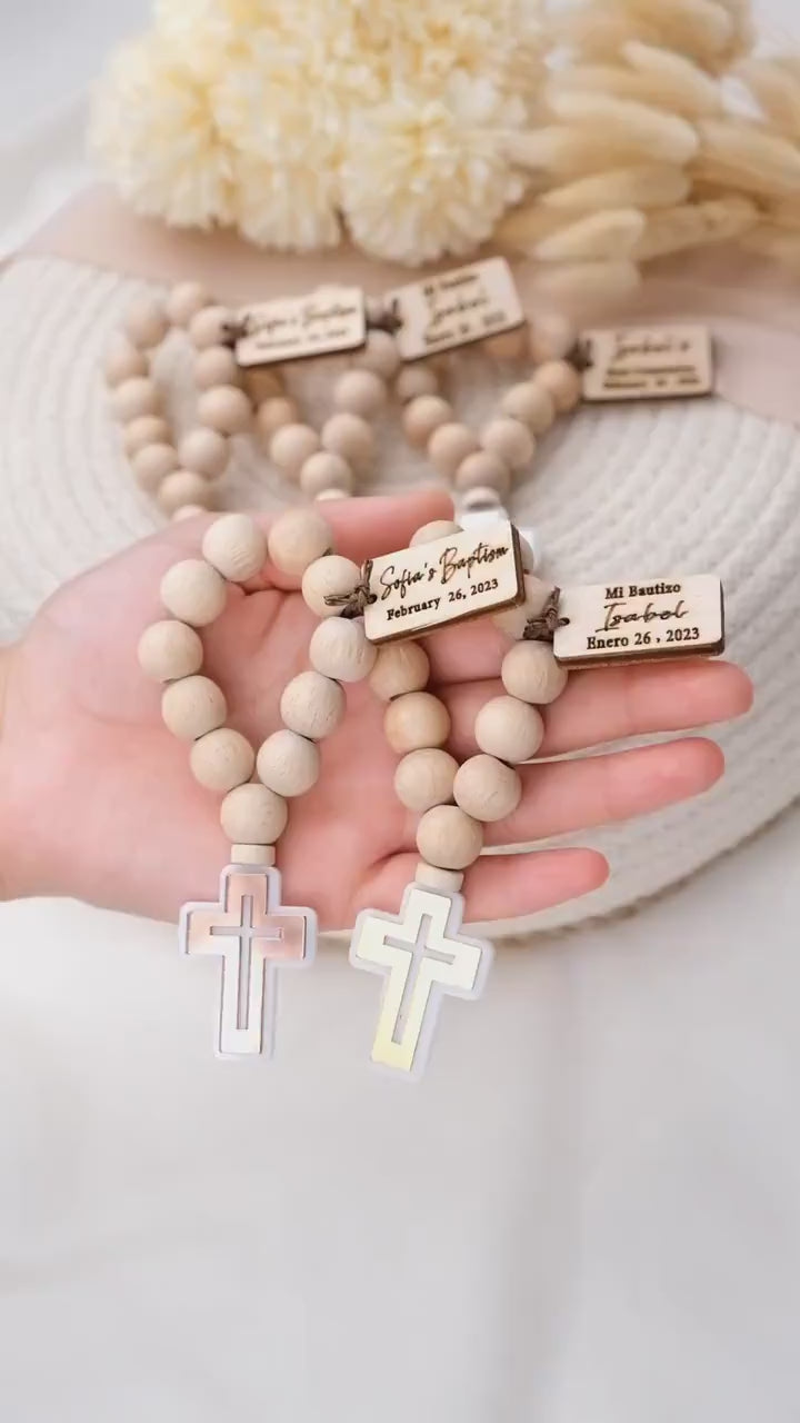 Personalized Baptism Mini Rosary Favors for Guests with Cross, Custom Christening Favors for Boy & Girl, Bautizo Favors, First Communion