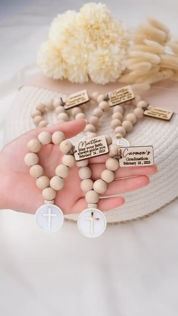 Personalized Mini Wooden Rosary Favors  for Catholic Graduation , Back to School Catholic Gift , Religious Party Favors , Graduation Favors