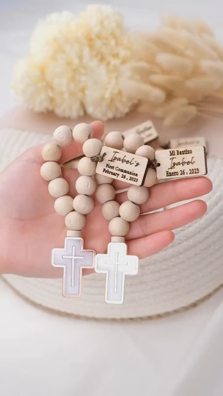 Christening Favors Cross Rosary, Personalized Mini Wooden Rosary Baptism Guest Gift, Communion Favors, Baptism Gift Girl & Boy, Mi Bautizo