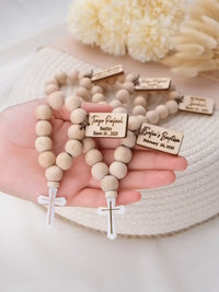 Christening Favors, Custom Mini Wooden Rosary Gift for Baptism Guest, First Communion Keepsake Boy & Girl, Bulk Baptism Favors, Mi Bautizo