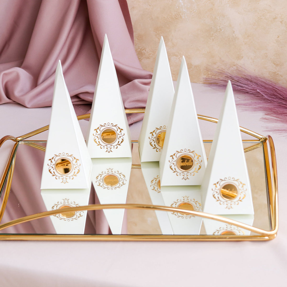 Set of 12 Cone Gift Boxes with Name Tags Baptism - Craft Rosaries