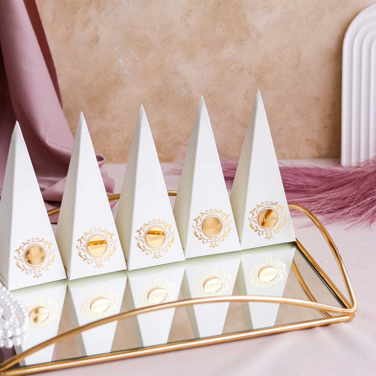 Set of 12 Cone Gift Boxes with Name Tags Baptism - Craft Rosaries