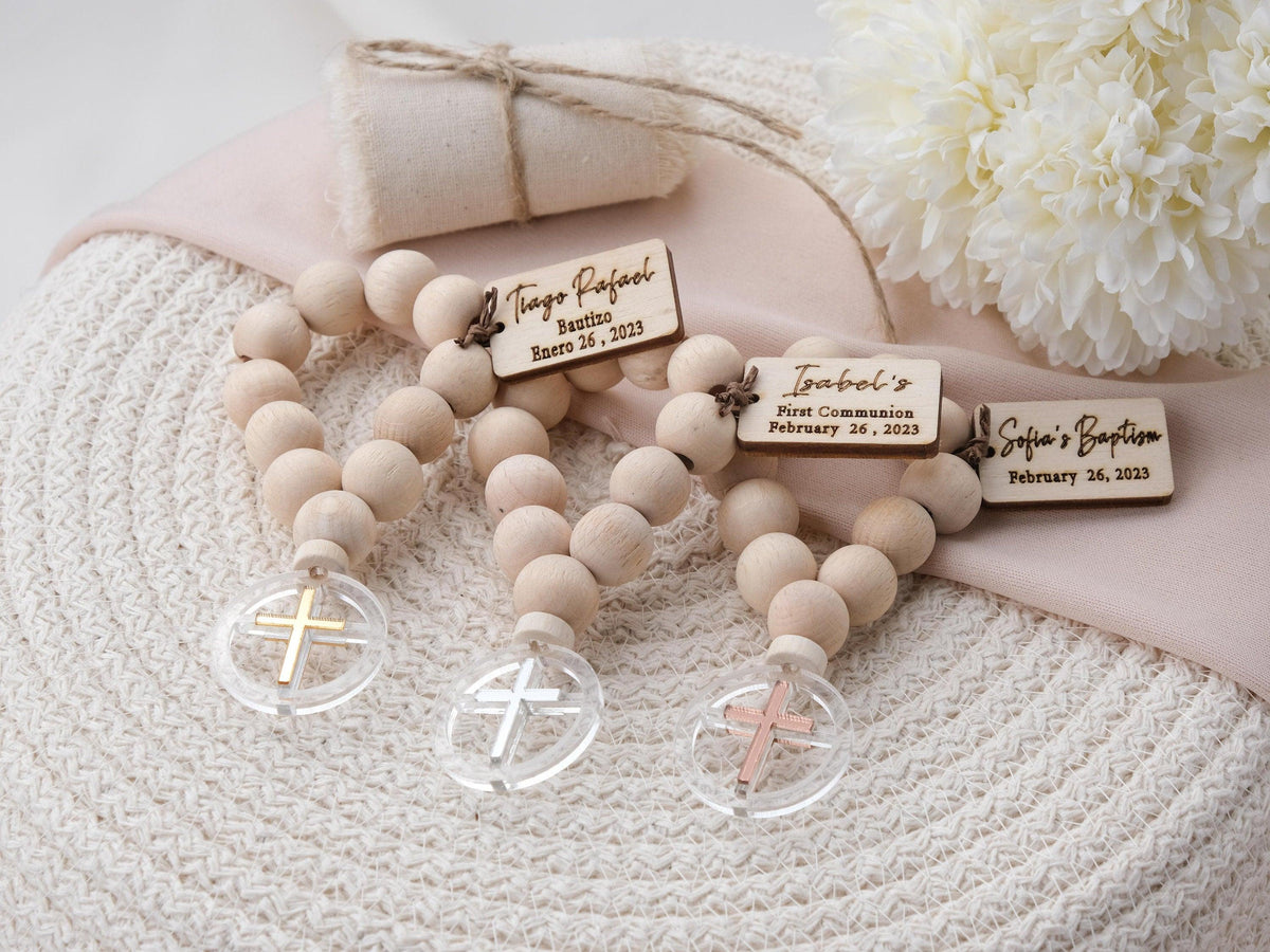 Christening Favors Rosary, Personalized Mini Wooden Rosary Gift for Baptism Guest, First Communion Gifts Boy & Girl, Catholic Baptism Favors