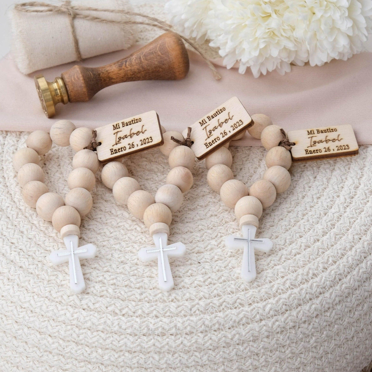 Christening Favors, Custom Mini Wooden Rosary Gift for Baptism Guest, First Communion Keepsake Boy & Girl, Bulk Baptism Favors, Mi Bautizo