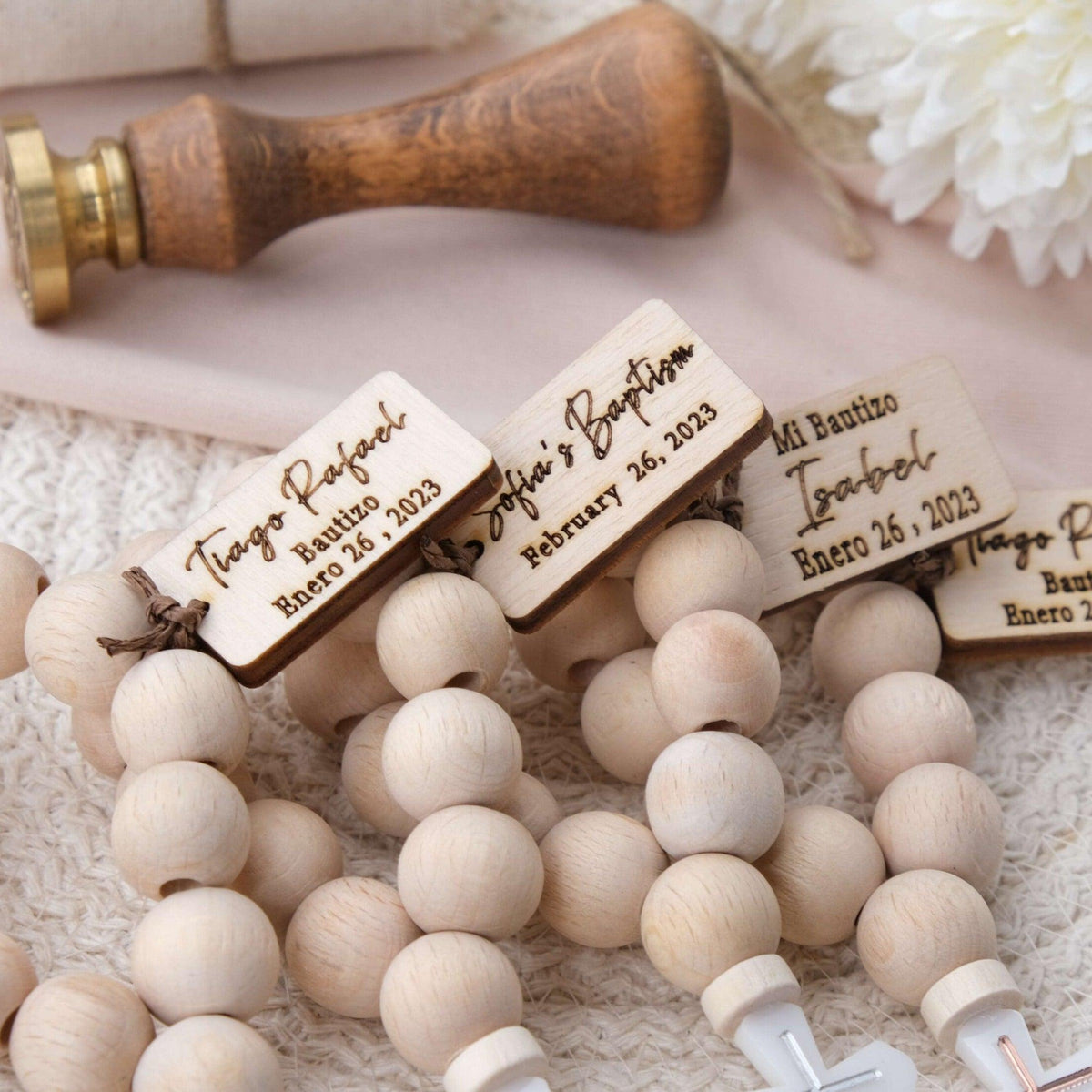 Christening Favors, Custom Mini Wooden Rosary Gift for Baptism Guest, First Communion Keepsake Boy & Girl, Bulk Baptism Favors, Mi Bautizo